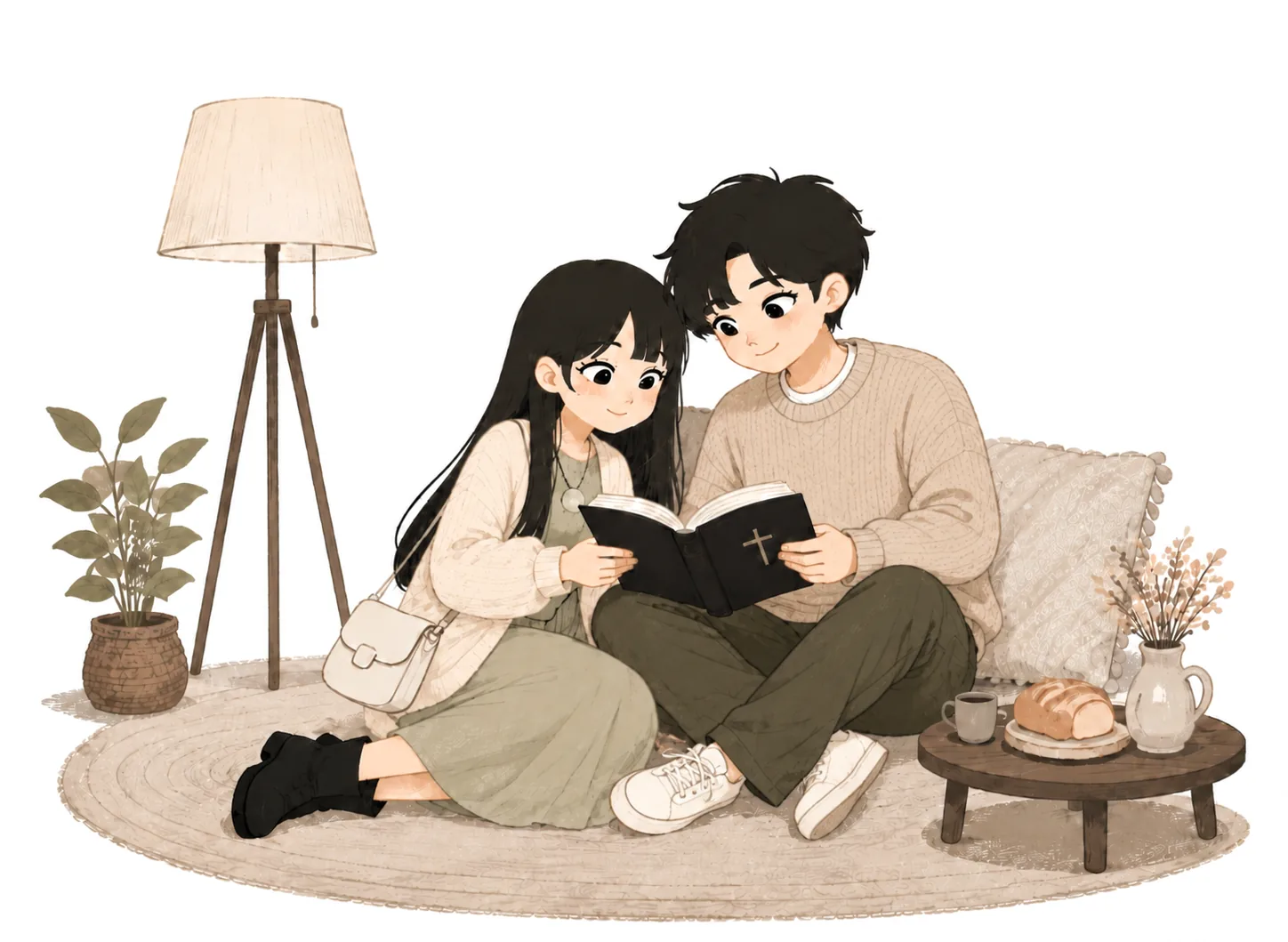 A couple reading the Bible together
