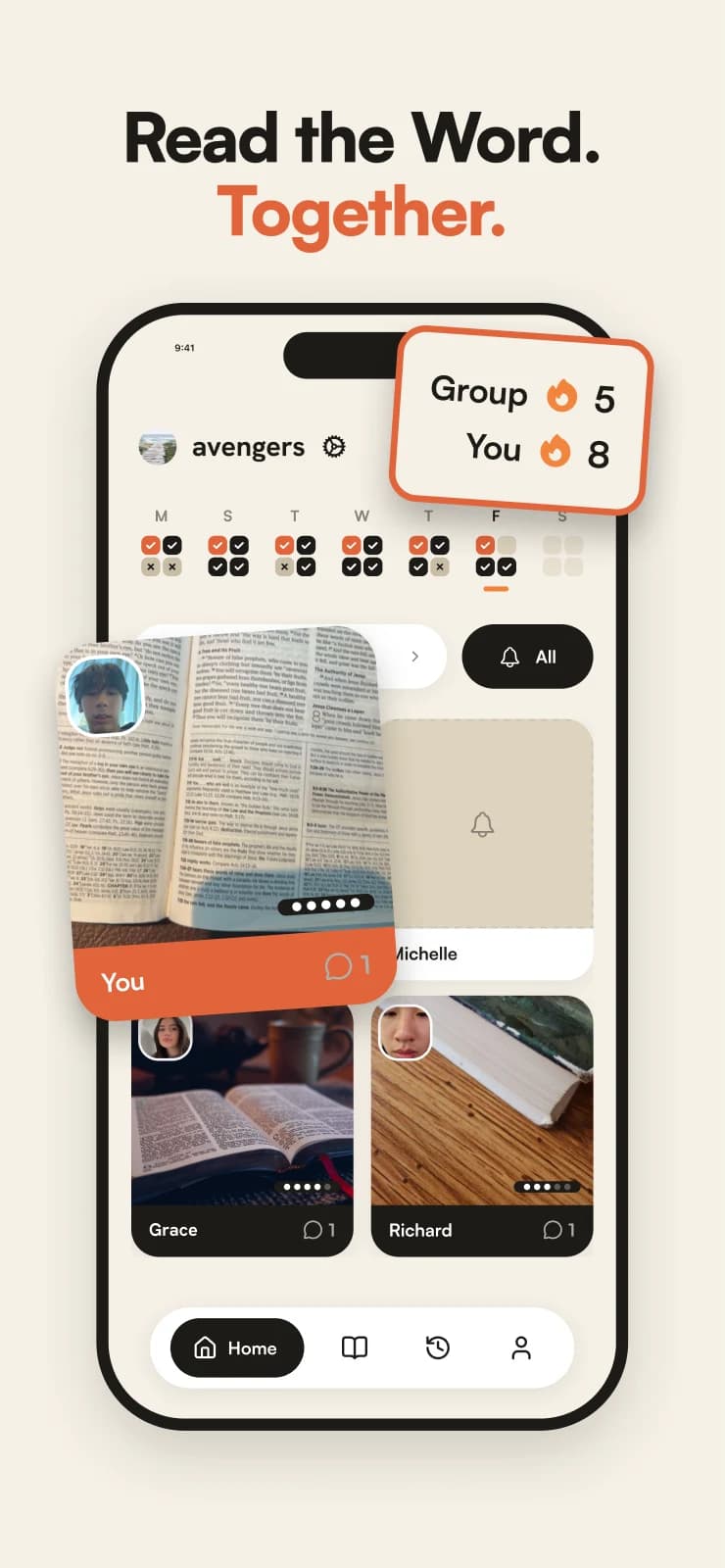 Read the Word. Together. See who has read today at a glance.